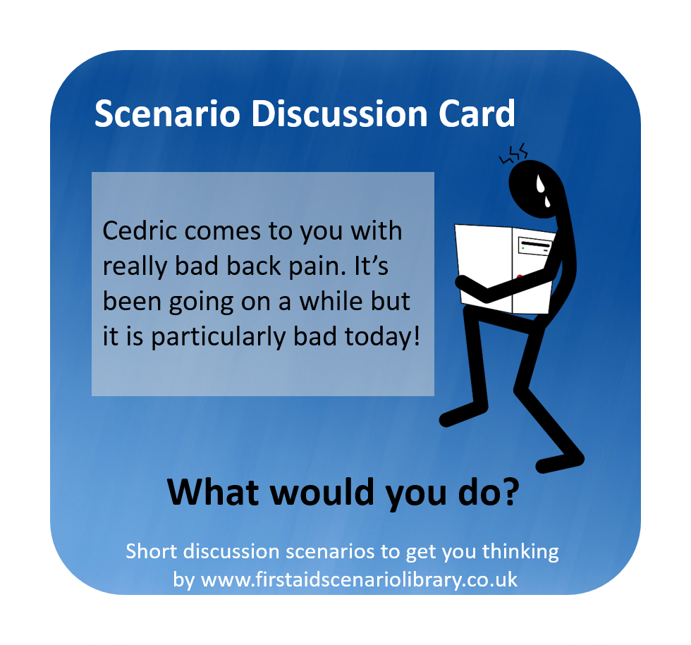 Back pain first aid scenario card