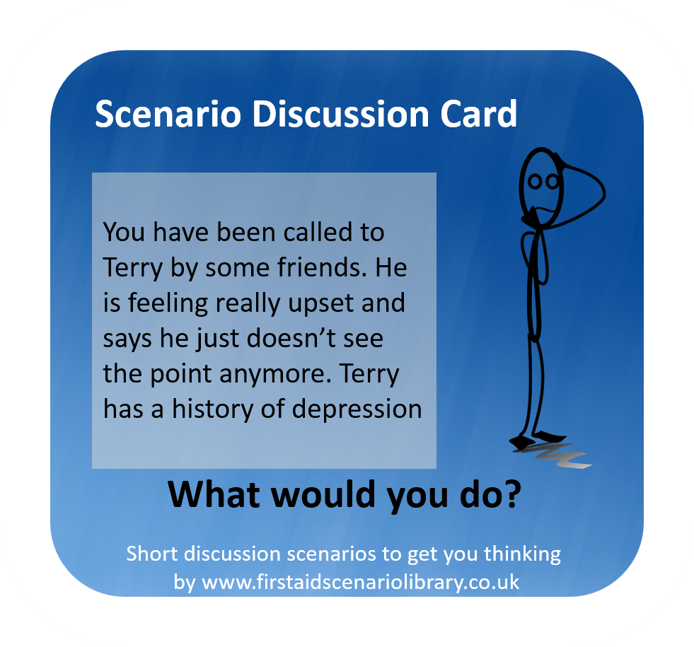 Depression, mental illness first aid scenario card
